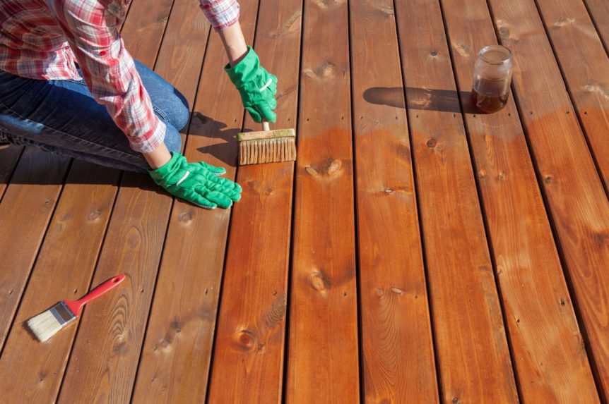 staining wooden deck